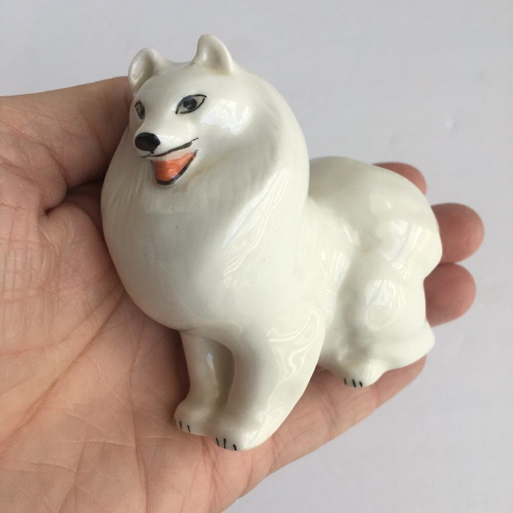 Vintage Dog Figurine Statue - Russian Japanese Spitz or Samoyed Made in USSR - Picture 2 of 9